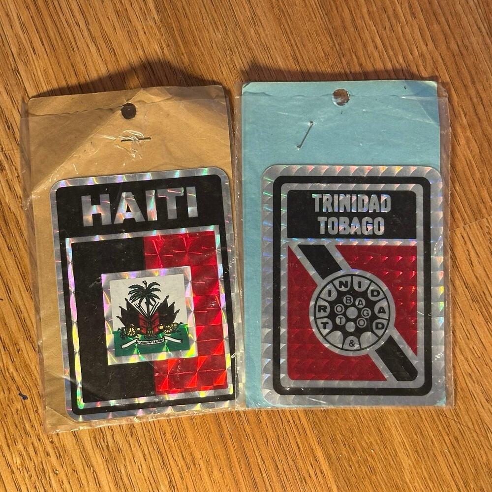 Vintage Holographic Haiti & Trinidad Tobago Country Flag Decal Stickers Lot 2